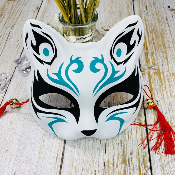 Japansk Maske Halvt Ansigt Håndmalet Katte Rævemaske Anime Demon Slayer Maskerade Halloween Festival Cosplay Rekvisit 11