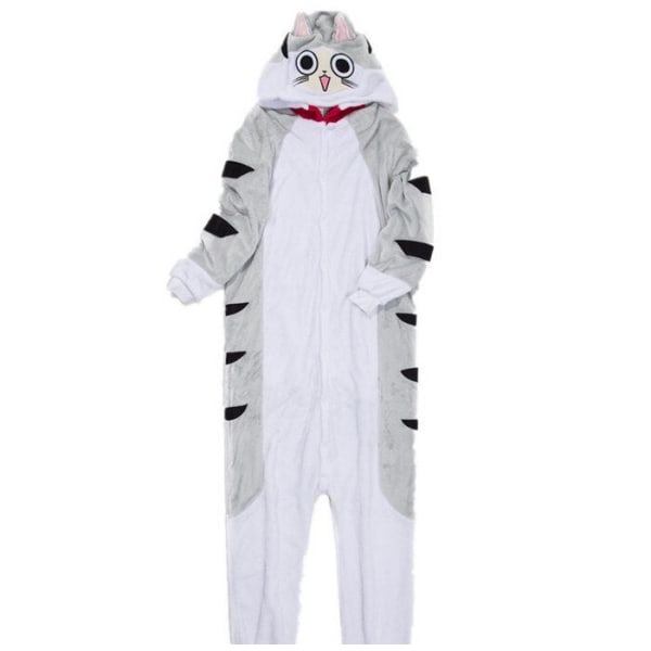 Kigurumi Cheese Cat Onesies Flanell Vinter Tecknad Fotdjur Vuxen Pyjamas Familjefest Cosplay Kostymer Bästa presenten Cat Onesie M