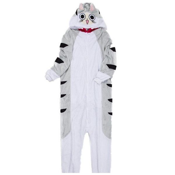 Kigurumi Juusto Kissa Onesie Flanelli Talvi Sarjakuva Jalkaterällinen Eläin Aikuisten Pyjama Perhe Juhla Cosplay Asut Paras Lahja AS Picture S