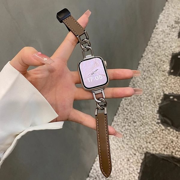 Urrem til Apple Watch iWatch til 38/40/41mm magnetisk læder og metalkæde - Brun