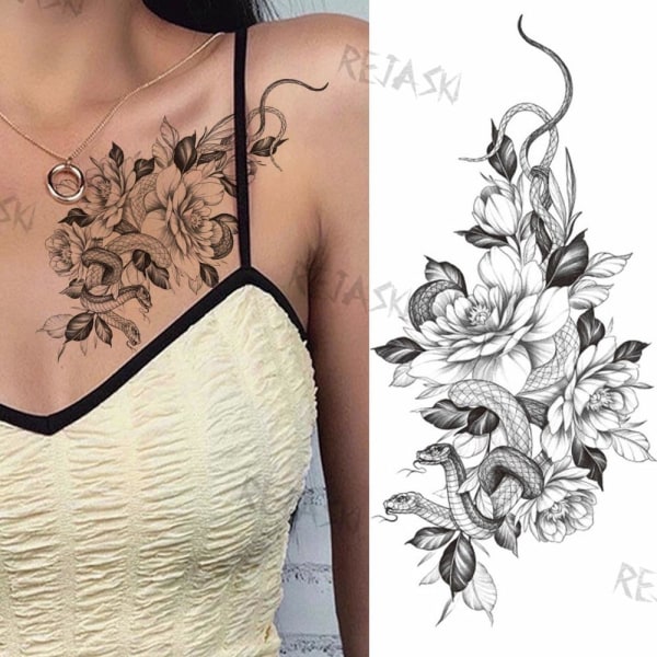 Lila Rose Smycken Vattenöverföring Tatuering Klistermärken Kvinnor Kropp Bröstkonst Tillfällig Tatuering Flicka Midja Armband Blixt Tatueringar Blomma model 2