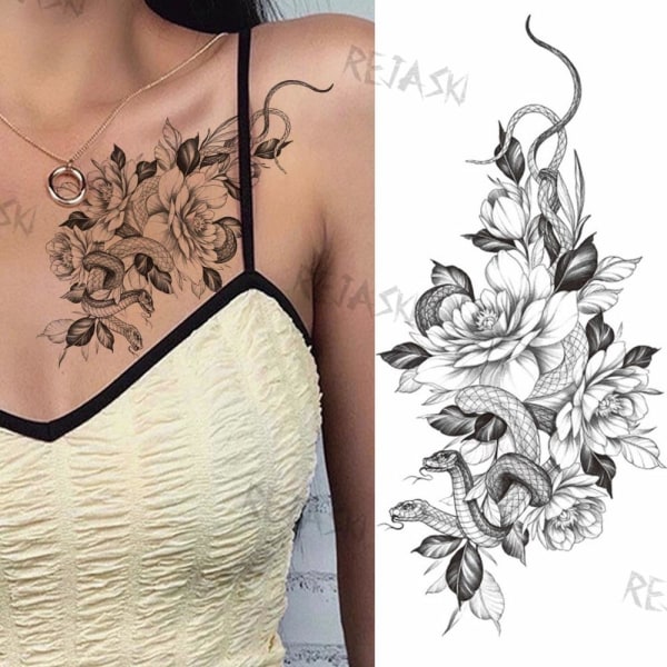 Lila Rose Smycken Vattenöverföring Tatuering Klistermärken Kvinnor Kropp Bröstkonst Tillfällig Tatuering Flicka Midja Armband Blixt Tatueringar Blomma model 5