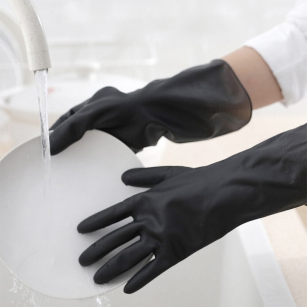 1 Par Sorte Handsker Hjem Vask Rengøring Handsker Have Køkken Opvask Fingre Gummi Opvask Husholdnings Rengøring Handsker Black L