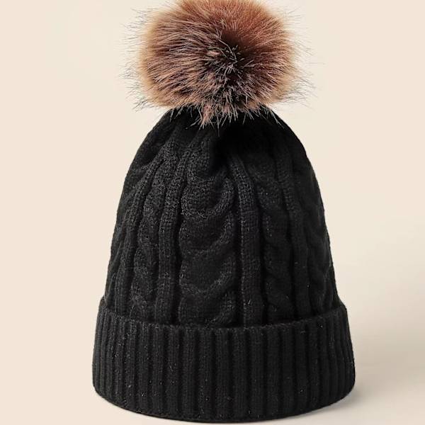 Syksyn ja talven uusi iso turkispallo villapipo, universaali yksivärinen yksikerroksinen reunus lämmin neulottu hattu naisille Heather Gray Average size