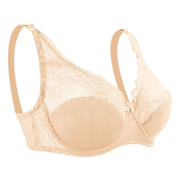 Queenral New Spets Perspective BH Dam Sexiga Underkläder Bygel Broderi Blommig Bralette Plus Size Beige 85C