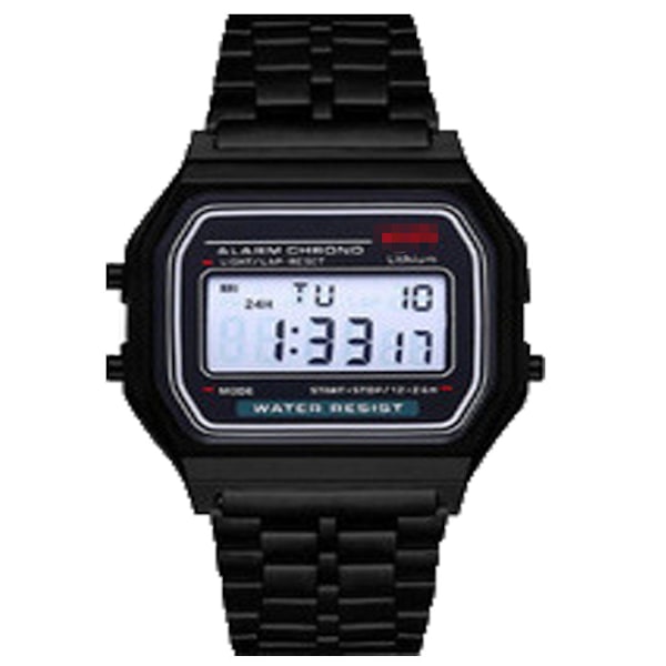F91 Sports Børne Elektronisk Metalur Multifunktionelt Lysende Stålrem Ur Gold shell with black surface