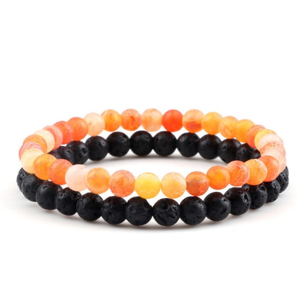 Distansarmband för kvinnor Pararmband Klassiskt 6mm Naturligt Svart Matt Blå Turkos Pärlarmband Herrsmycken set 7