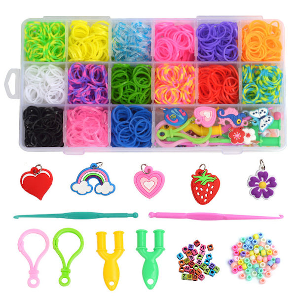 28 Fack Regnbågsfärgat Gummiband Färg Handgjord Stickanordning DIY Pedagogiska Leksaker för Barn Vävd Armbandsbox Set About 600 15-grid rubber bands
