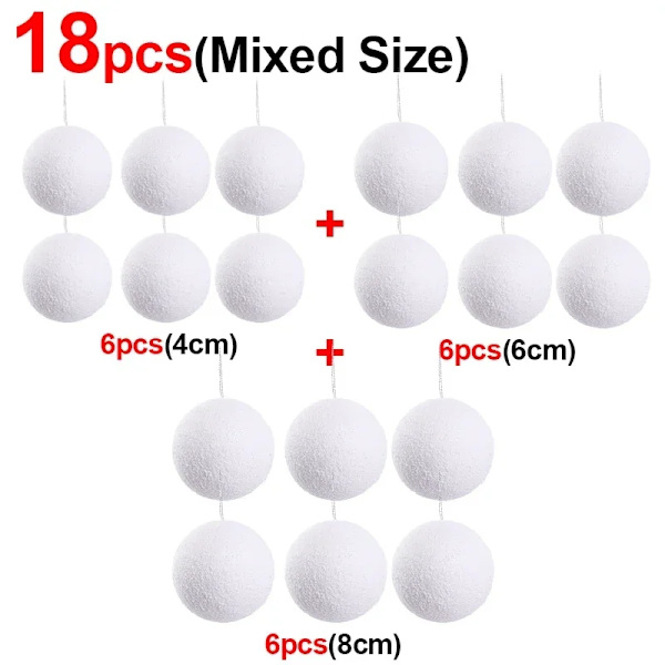 Valkoiset vaahtomuoviset joulupallokoristeet joulukuusen riippuvaan pallokoristeeseen loma Uusi vuosi Hääjuhlat Kodin sisustustarvikkeet A- 8CM- 6PCS As picture