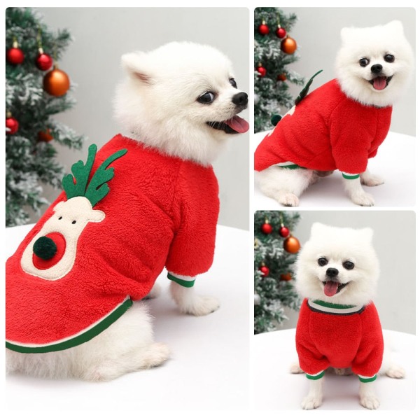 Hundar Julkläder Vinter Varm Mjuk Fleece Hundtröja Husdjurskläder för Små Hundar Valp Katt Chihuahua Costume Coat XS-XXL
