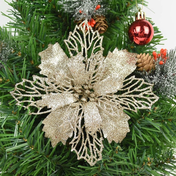 5kpl 9-16cm Glitter Keinotekoiset Joulukukat Joulukuusen Koristeet Kotiin Tekokukat Joulukoristeet Uuden Vuoden Sisustus White 11cm