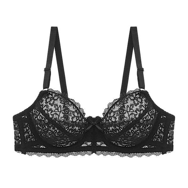 Ultratynd Plus Size Dame Undertøjs BH Solid Gennemsigtig Blonde Dame BH Black 42C