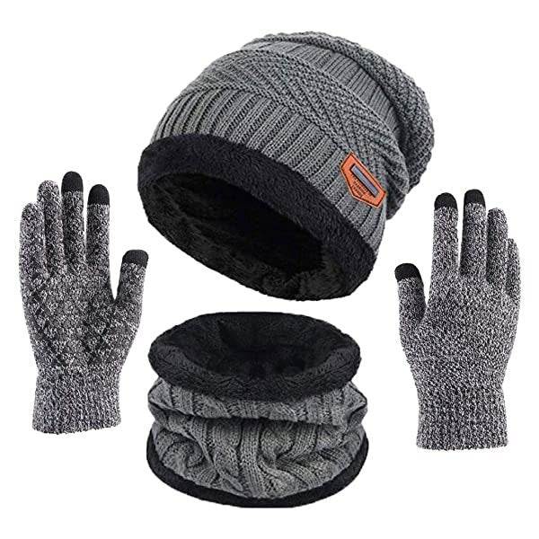 Varm Vintermössa Halsduk Handskar Set Unisex Varm Stickad Mössa Halsvärmare Handskar för Män Kvinnor -B5 Wine red 2 piece