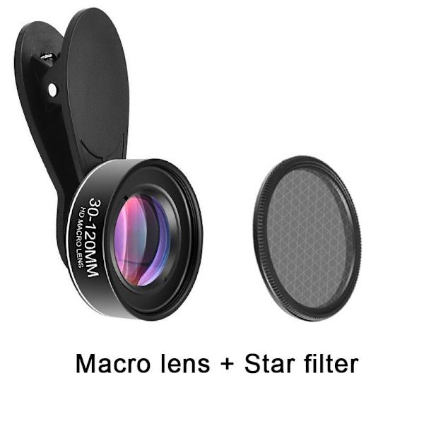 Telefon Kameralinse 30-120mm Makro Linse Lang Distance 4K HD Mobiltelefon Tilbehør Linse+CPL+Star Filter til iPhone X Smartphone Overseas Macro with Star