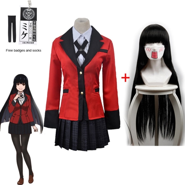 Jabami Yumeko Cosplay Skor Kakegurui Spelberoende Yumeko Jabami Cosplay Kostym och peruker Halloween Kvinna Festdräkter Wig and Costume XS