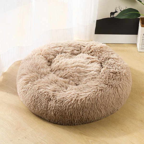 Deluxe Fluffig extra stor hundsäng Tvättbar rund husdjurssoffa Katter Sängar Matta Hundkudde Kudde Husdjurssäng Brown 60cm