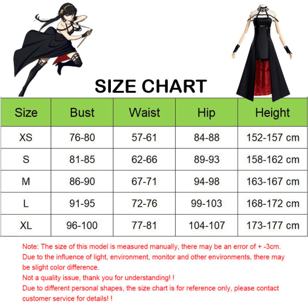Spy X Family Yor Forger Cosplay Costume Killer Gothic Grimma Svart Klänning Outfit Halloween Party Set Only Costume XS