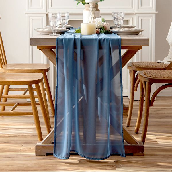 Bordslöpare i chiffong, vit, bröllop, enkel, hotellbord, festdekoration, bordsduk, bordslöpare Mysterious gray 73*200cm
