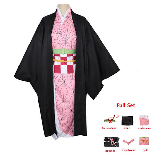 Anime Demon Slayer Kimetsu no Yaiba Cosplay Kostym Nezuko Kamado Kimono Uniform Halloween Kläder A1 one size child size 140cm