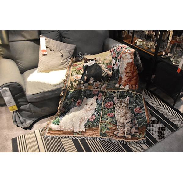 Katte Stof Håndværk Tapestry Multifunktionelt Tæppe Væg Dekorativt Tæppe Kæledyrstæppe Sofa Håndklæde Betræk Klud Four cats 130 * 160cm