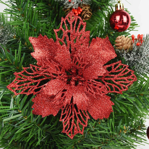 5kpl 9-16cm Glitter Keinotekoiset Joulukukat Joulukuusen Koristeet Kotiin Tekokukat Joulukoristeet Uuden Vuoden Sisustus silver 16cm