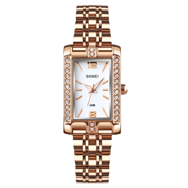 Personlig All-Match Rose Gold Diamond Dam Student Liten fyrkantig stålbälte Quartz Watch Rose Golden-steel belt