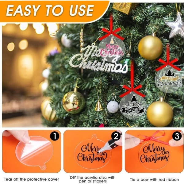10/5 st Akrylskivor Julgran Hängande Ornament DIY Tom Cirkel Jul Nyår Dekor för Hem Klar Prydnadskula Hantverk 10PCS-Diameter 7.5cm