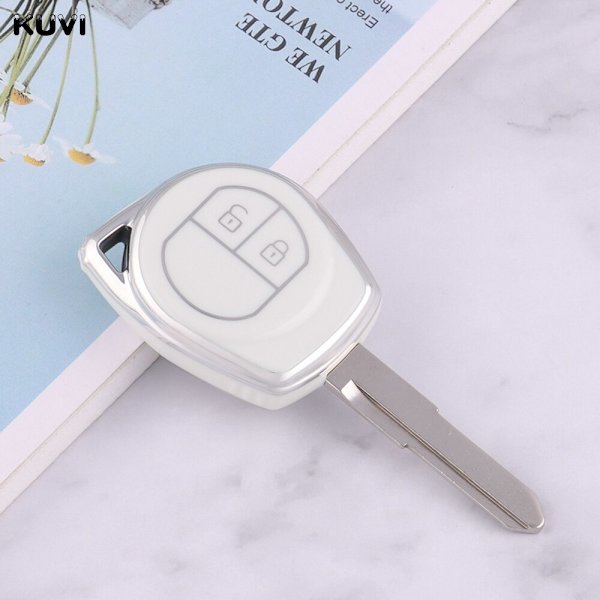 TPU Bilnøkkel Deksel Skall Fob For Suzuki Swift Grand Liana SX4 Window Vitara Amagatarai Nøkkelfri Veske Nøkkelring Tilbehør White