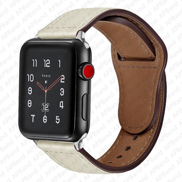 Læderrem til Apple Watch rem 44mm 40mm 42mm 38mm Smartwatch Tilbehør armbånd iWatch 3 4 5 SE 6 7 B Light blue 42mm or 44mm