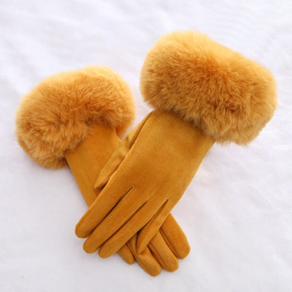 Fashionable dame vinter varme ruskind læder touch screen handske kvinde imiteret kaninpels broderi plus fløjl tykke kørehandsker H92 I67 Red One Size