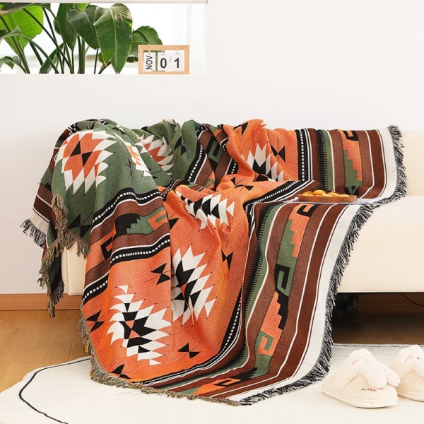 Boheemi Ruudullinen Huopa Sohvalle Sängylle Koristeellinen Huopa Ulkoiluun Retkeilyyn Boho Sohvanpäällinen Heittohuopa Piknikille Tupsuilla Type 6 130x160cm