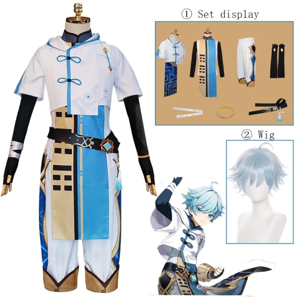 Anime Game Genshin Impact Chongyun Uniform Outfit Cosplay Halloween Party Kostymer Män Kvinnor Peruk Cosplay Unisex Anime Carnival suit S