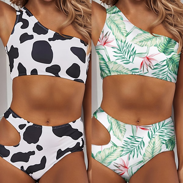 Uimapuku Seksikäs Korkea Vyötärö Monivärinen Painettu Bikini Naisten Fissio Uimapuku Bikini Leaves M