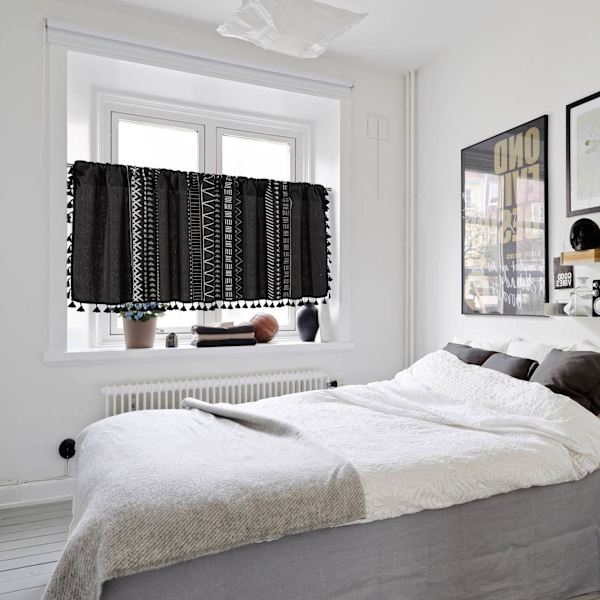 Geometrisk Blomsterprintet Gardiner til Stue Vask Støvtæt Gardiner Valance Køkkenskab Dør Cafe Vinduesgardiner C W150x H60 CM