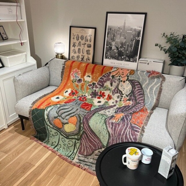 Afslappede tæpper Senge Dekoration Kvinde Henri Matisse Tæppe Sofa Sofatæppe Kastetæpper Fritidstæppe Enkelt Gobelin drop ship Red 130x160cm