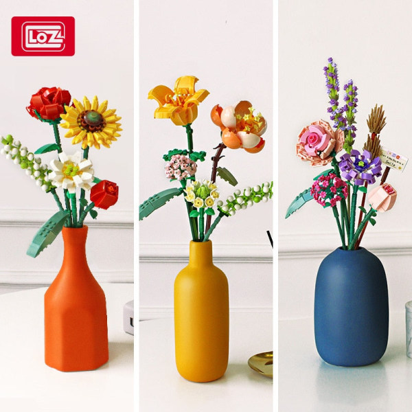 Bouquet DIY Byggeklodser Romantisk Rose Blomst Bonsai Kaktus Blomsterplante 3D Model Klodser Børns Pædagogiske Legetøj Pigegave 655001 No Box