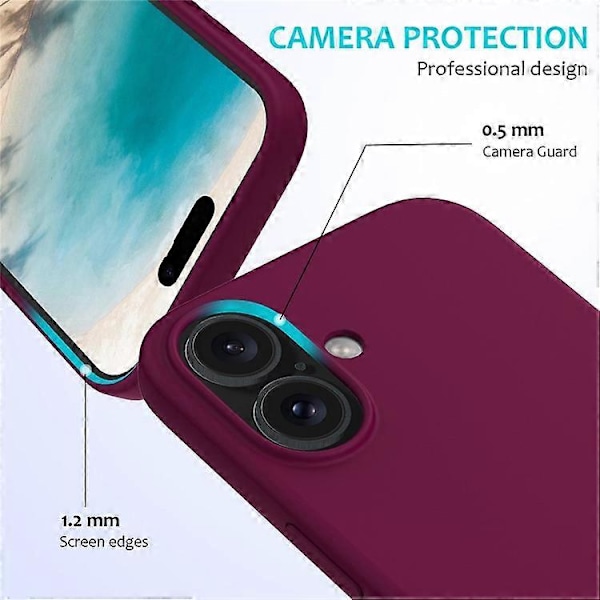 Kompatibelt Skal för iPhone 16, Flytande Silikon, Mjukt Foder, Stötsäkert Telefonskydd WineRed