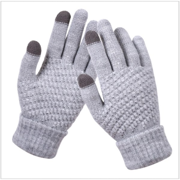 Dame Vinter Touch Screen Handsker Tykke Varme Strikkede Strækhandsker Imitation Uld Fuld Finger Udendørs Ski Handsker Beige One Size