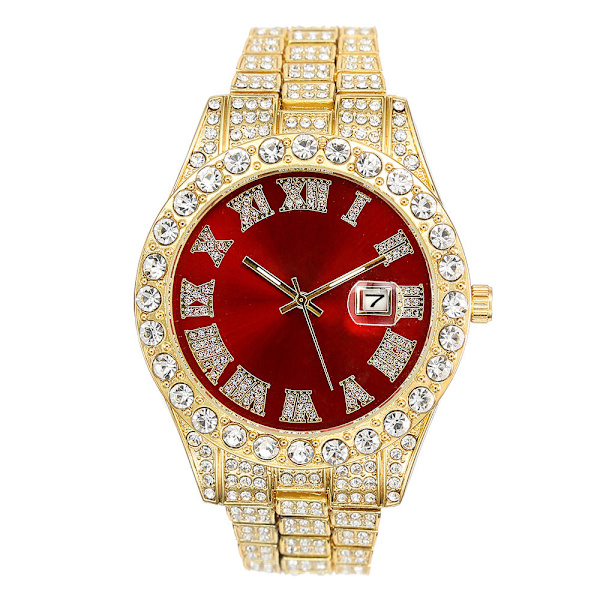 Herreur Mode Legering Diamant Stjerne Kalender Quartz Ur Business Casual Herre Quartz Ur Golden tape blue face