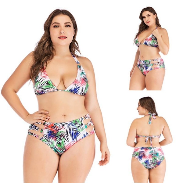 Pigebadedragt plus size delt printet bikini sexet rygløs plus size bikini badetøj As shown in the figure XL