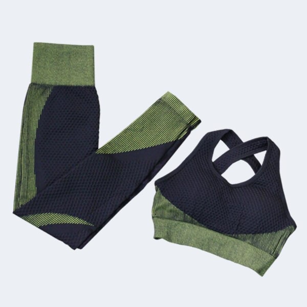 Yogaset Långärmad skjorta+sport-bh+sömlösa leggings Träning Löpkläder Gymkläder 2pcs Black Blue M