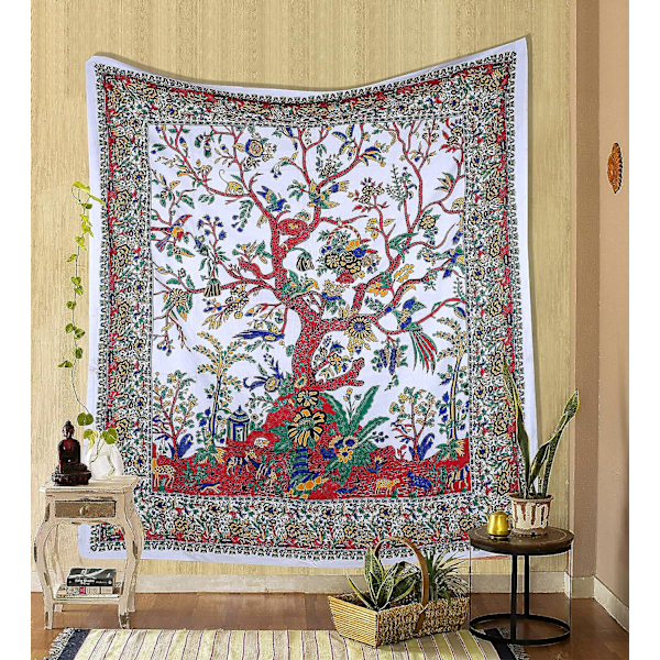 Dww-(Dubbel, 78,7x59 tum) Wei Tapestry Livets Träd Psykedeliska Tapeter Indisk Bomulls Överkast Dubbel Picknickfilt Väggdekoration
