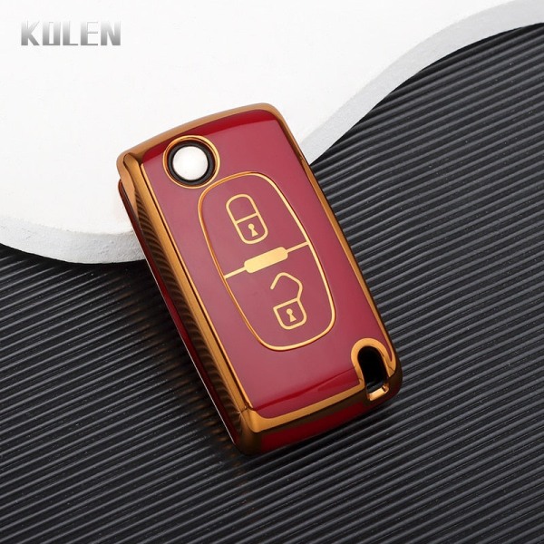 TPU Car Remote Key Case Cover Shell För Peugeot 107 207 307 308 407 607 3008 5008 För Citroen Xsara Picasso C5 C6 C8 Keyless 2 Button Red