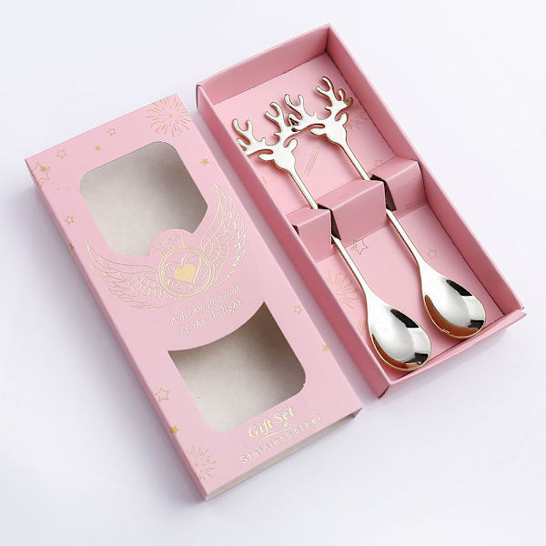 Kahvi Jälkiruokalusikka Ruostumattomasta Teräksestä Hirvilusikka Joulu Uuden Vuoden Lahja 304 titanium elk spoon