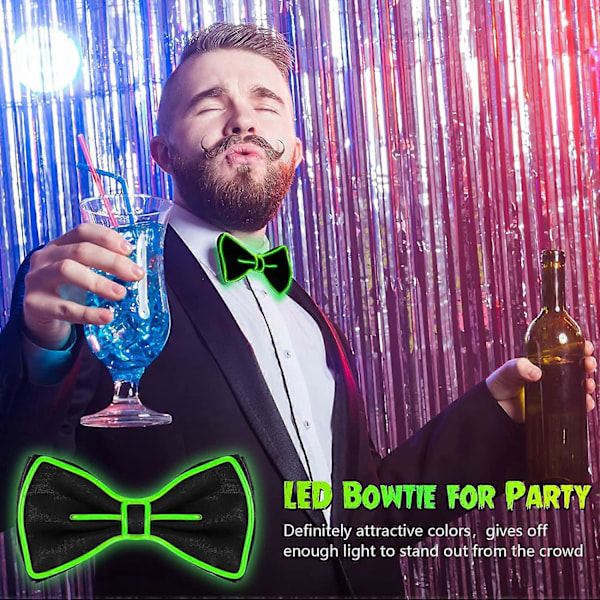 Lysende Sløyfe for Menn 2 Stykker Neon Sløyfer LED Sløyfe Rød og Grønn El Wire Sløyfe Selvlysende LED Sløyfe for Barn Gutter Menn Rave Party Morsom