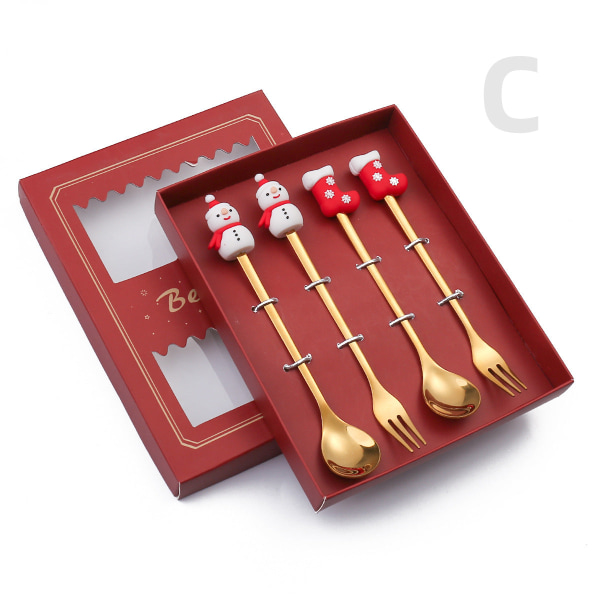 Julsked Bestick Present Söt Hänge Sked Gaffel Rostfritt Stål Julgran Hemfest Bordsartiklar Gold Doll spoon Fork six pack D style