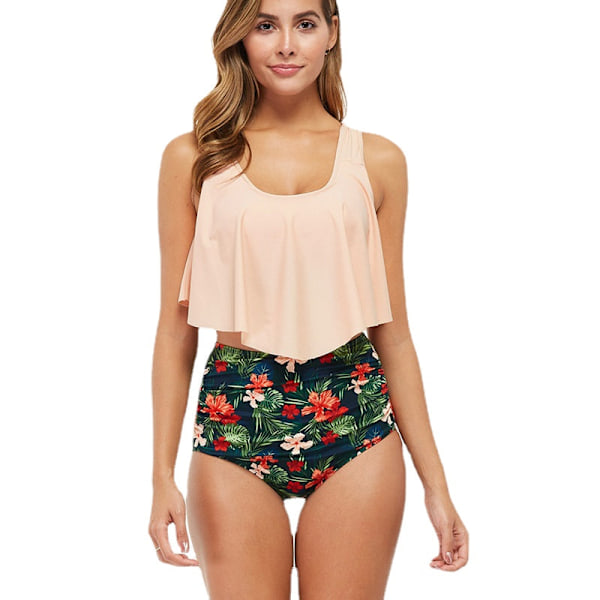 Til 2020 Ny Europæisk og Amerikansk Bikini Flæse Høj Talje Delt Badedragt Dame Badetøj Beige L