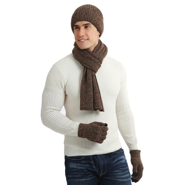 Höst- och vintervarm kostym blandad färg stickad ull förtjockad hatt halsduk handskar Heather Gray