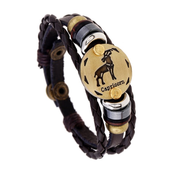 Ornament Perlebesatt 12 Stjernebilder Kuskinn Armbånd Personlige Bursdagsgaver Vevd Justerbart Trendy Lærarmbånd Capricorn