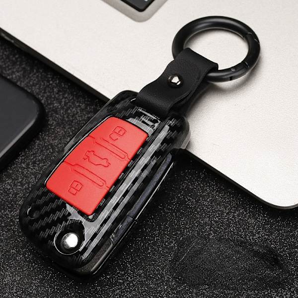 ABS Kulfiber Silikone Bilnøgle Cover Beskyttelsesetui til A3 A4 A5 C5 C6 8L 8P B6 B7 B8 C6 RS3 Q3 Q7 TT 8L 8V S3 Nøglering Carbon black